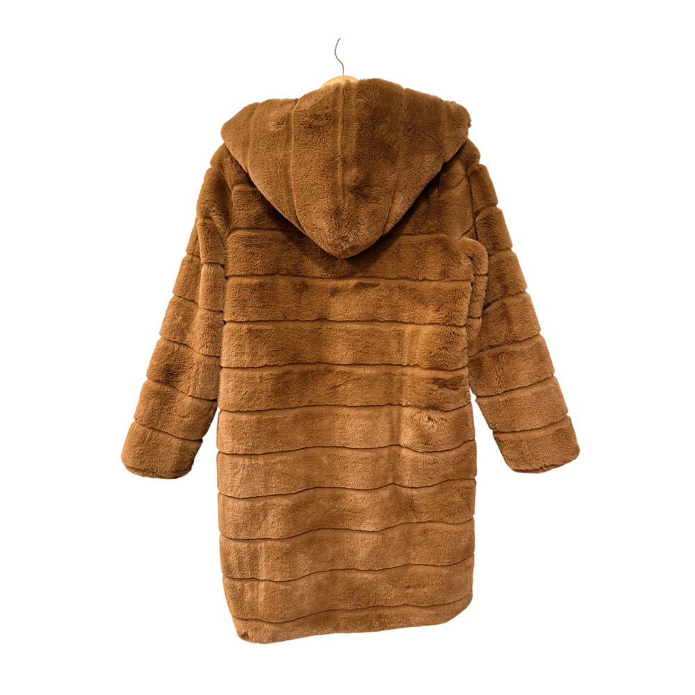 Anthropologie Apparis XS Faux Fur Celina Jacket $360 Hooded Long Mink Coat Camel - Picture 5 of 15